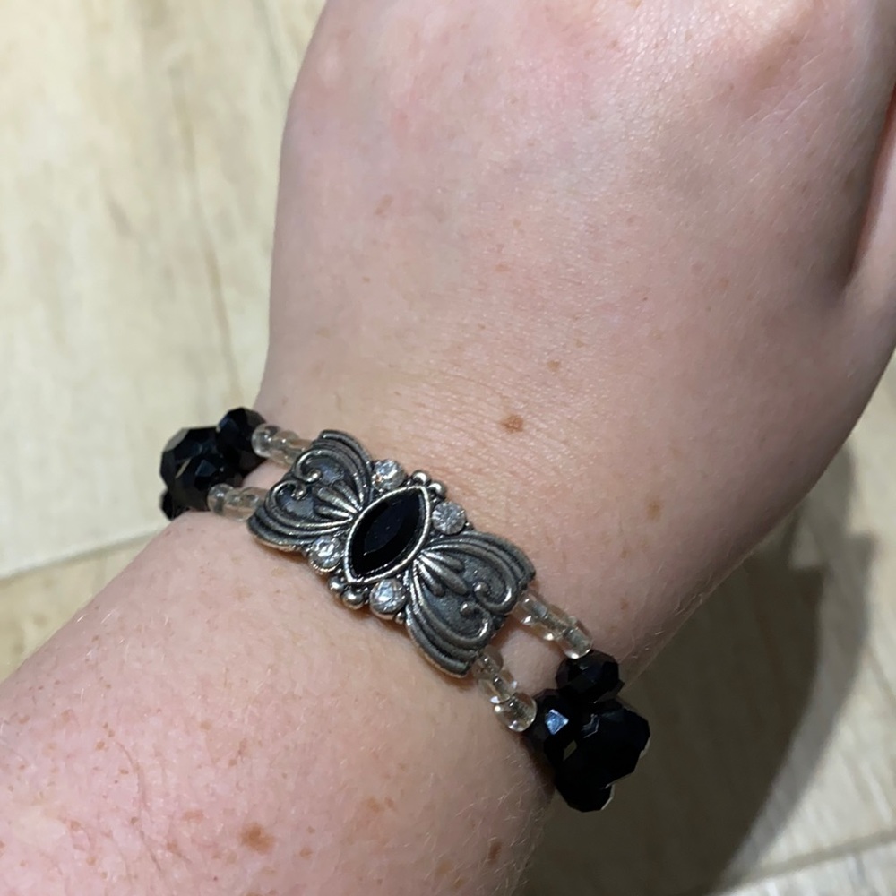 Silver and Black Stretchy Bracelet